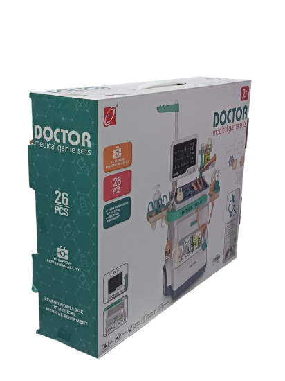 صورة مجموعة ألعاب طبية للأطفال مصممة للعب الأدوار التخيلي، وتساعد الأطفال على استكشاف عالم الطب والرعاية الصحية.